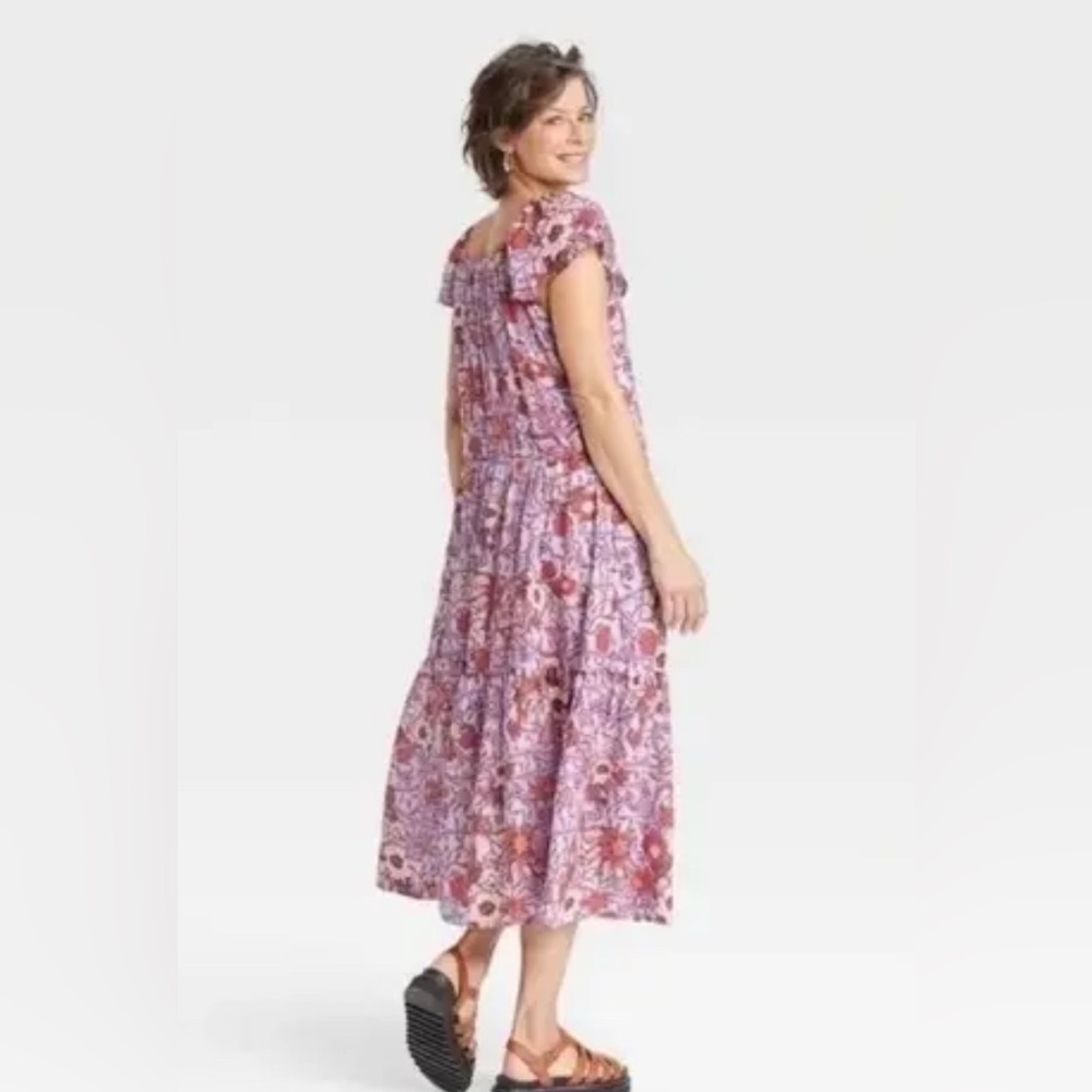 Knox Rose Flutter Sleeve A-Line Floral Long Dress Purple Haze Tiers Size Medium. - Picture 2 of 12